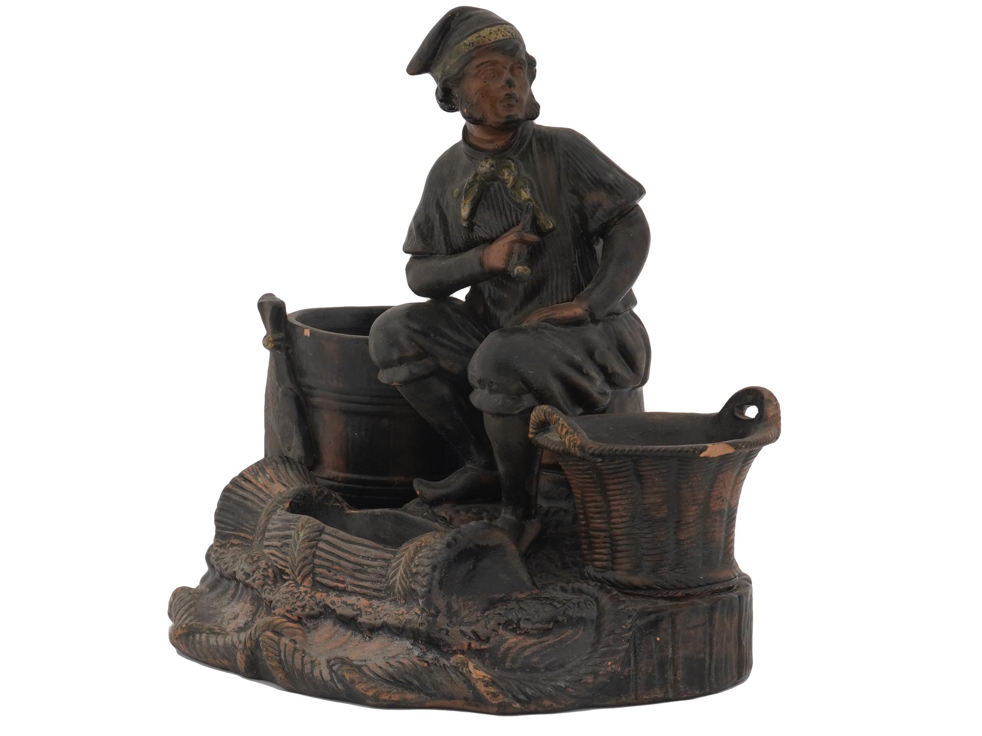 PAINTED CERAMIC DESK DECOR FIGURE OF A FISHERMAN PIC-0